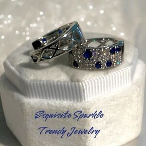 Gorgeous Sparkly White Gold Filled Blue Sapphire Diamond PolkaDot C Hoop earring